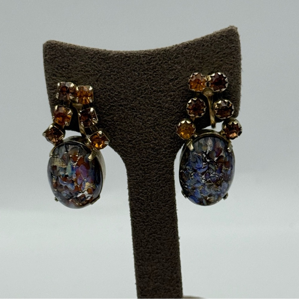 Vintage purple and gold prong set screw back Elegant Multicolor Stone Earrings